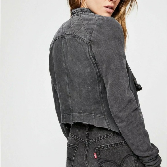 Free People Cotton Shrunken Moto Jacket - Picture 2 of 8